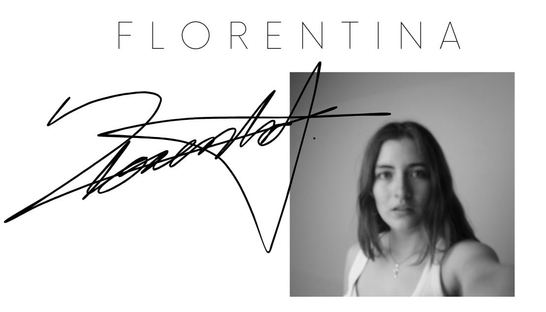 Martha “Florentina” Larracilla, retrato en blanco y negro con su firma